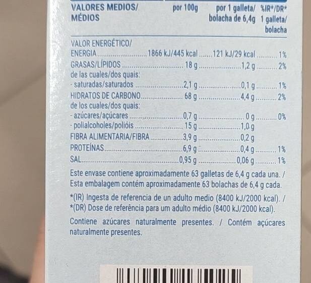 Maria Dorada 0% Azucares Añadidos - Nutrition facts