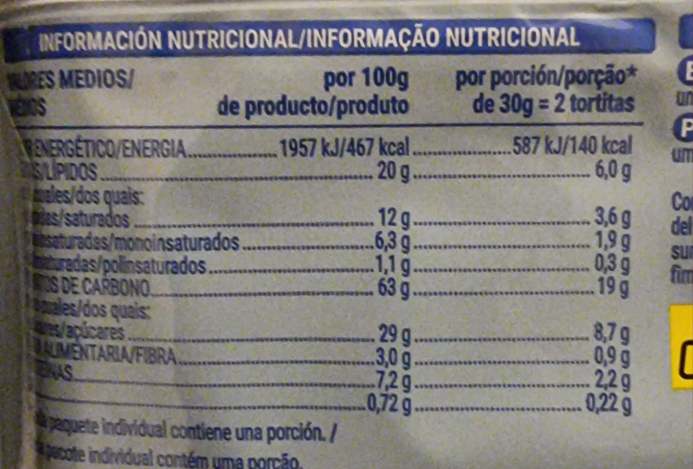 Tortitas de arroz con chocolate blanco - Dados nutricionais