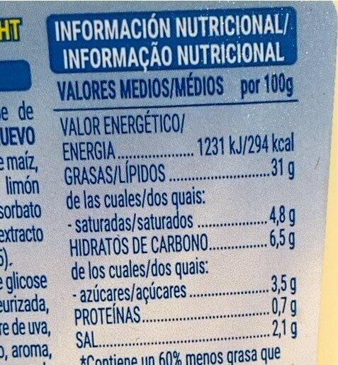 Salsa light - Informació nutricional - es