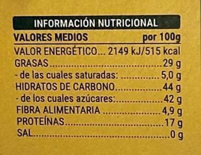 Turrón de cacahuete - Información nutricional