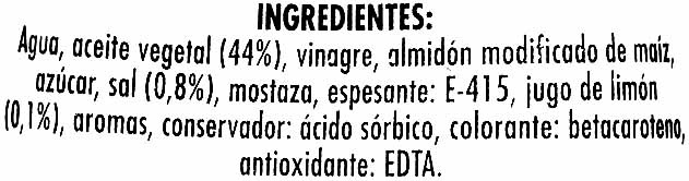 Mayonesa sin huevo ';Hacendado'; - DESCATALOGADO - Ingredients - es