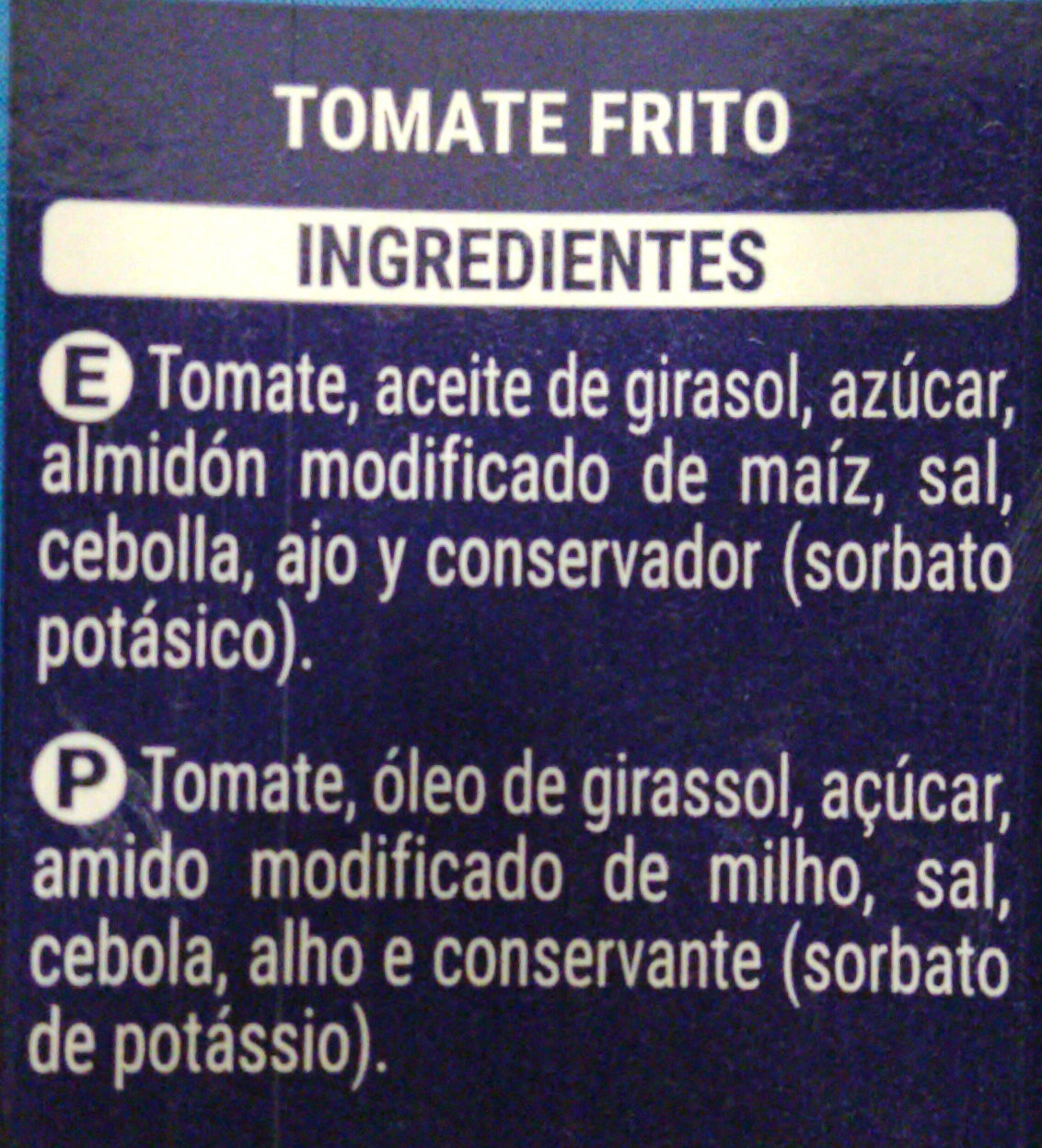 Tomate frito - Ingredients - es