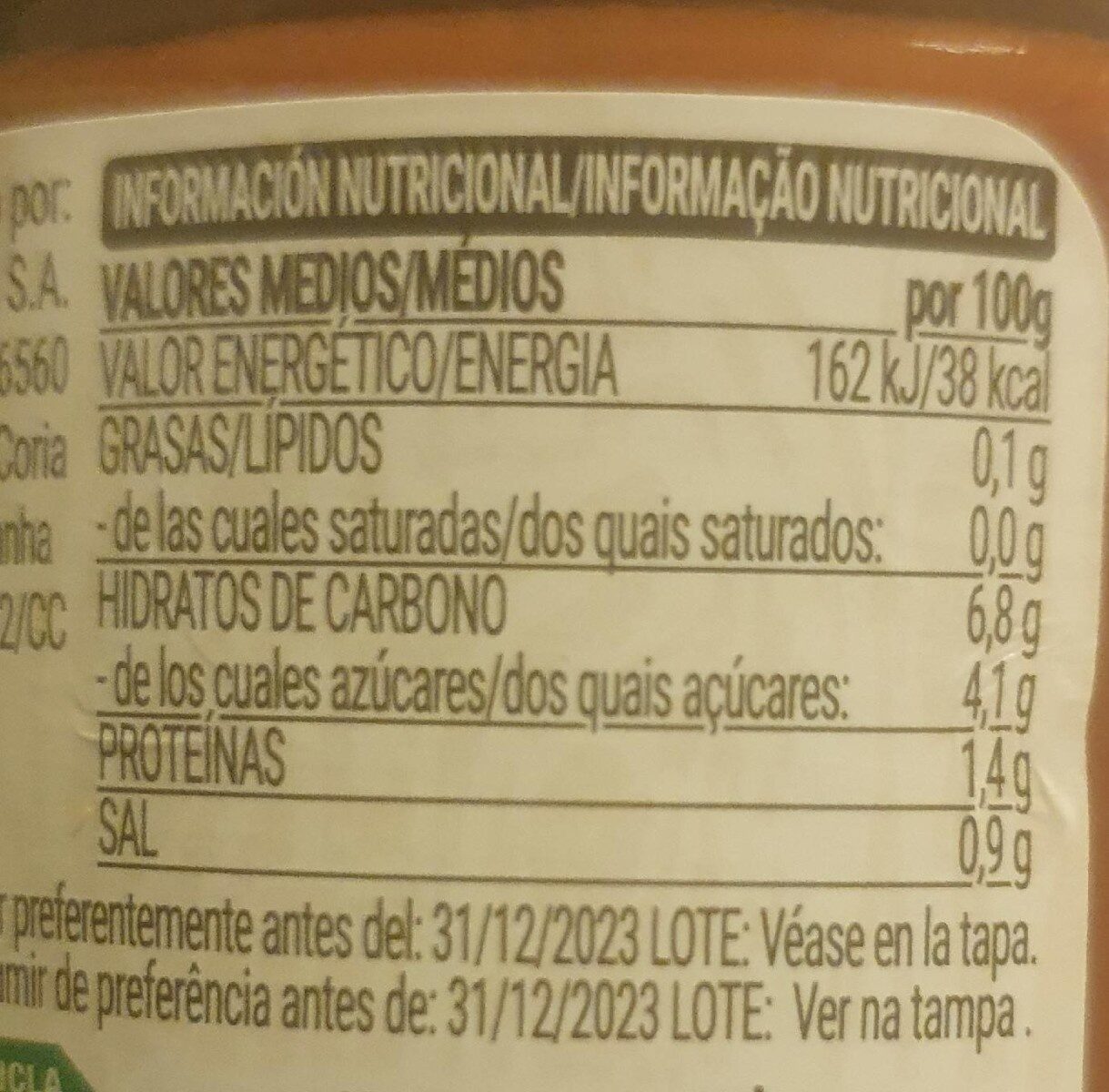 Salsa Mexicana - Informació nutricional - es