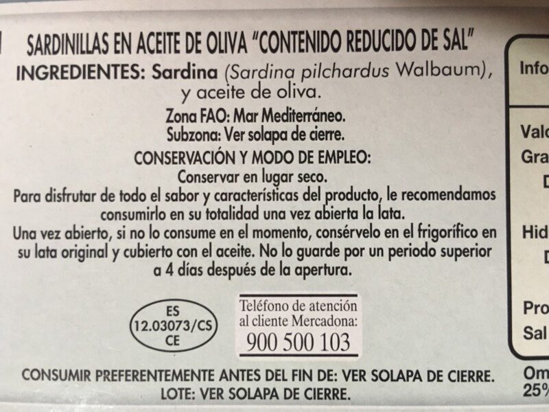 Sardinillas en aceite de oliva - Ingredientes