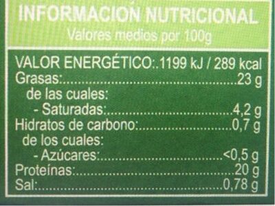 Sardinas en aceite de oliva - Información nutricional