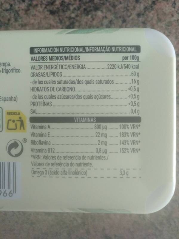 Margarina 100% vegetal - Información nutricional