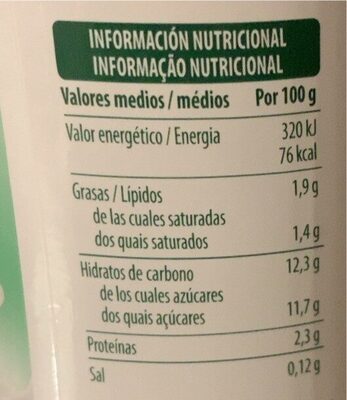 Leche Fermentada Para Beber Con Piña Y Coco - Información nutricional
