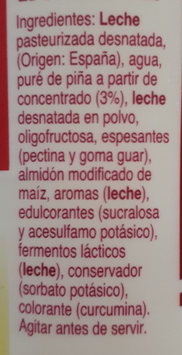 Yogur piña 0% - Ingrédients