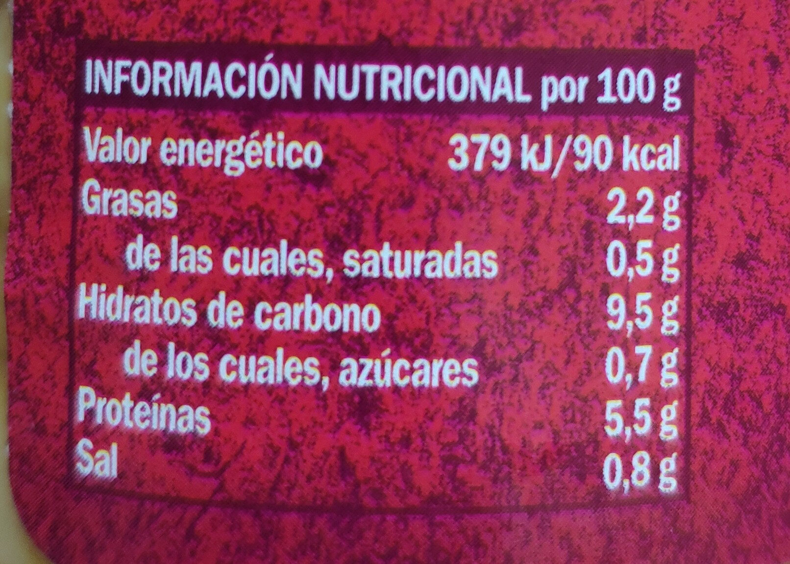 Garbanzo cocido - Tableau nutritionnel - es