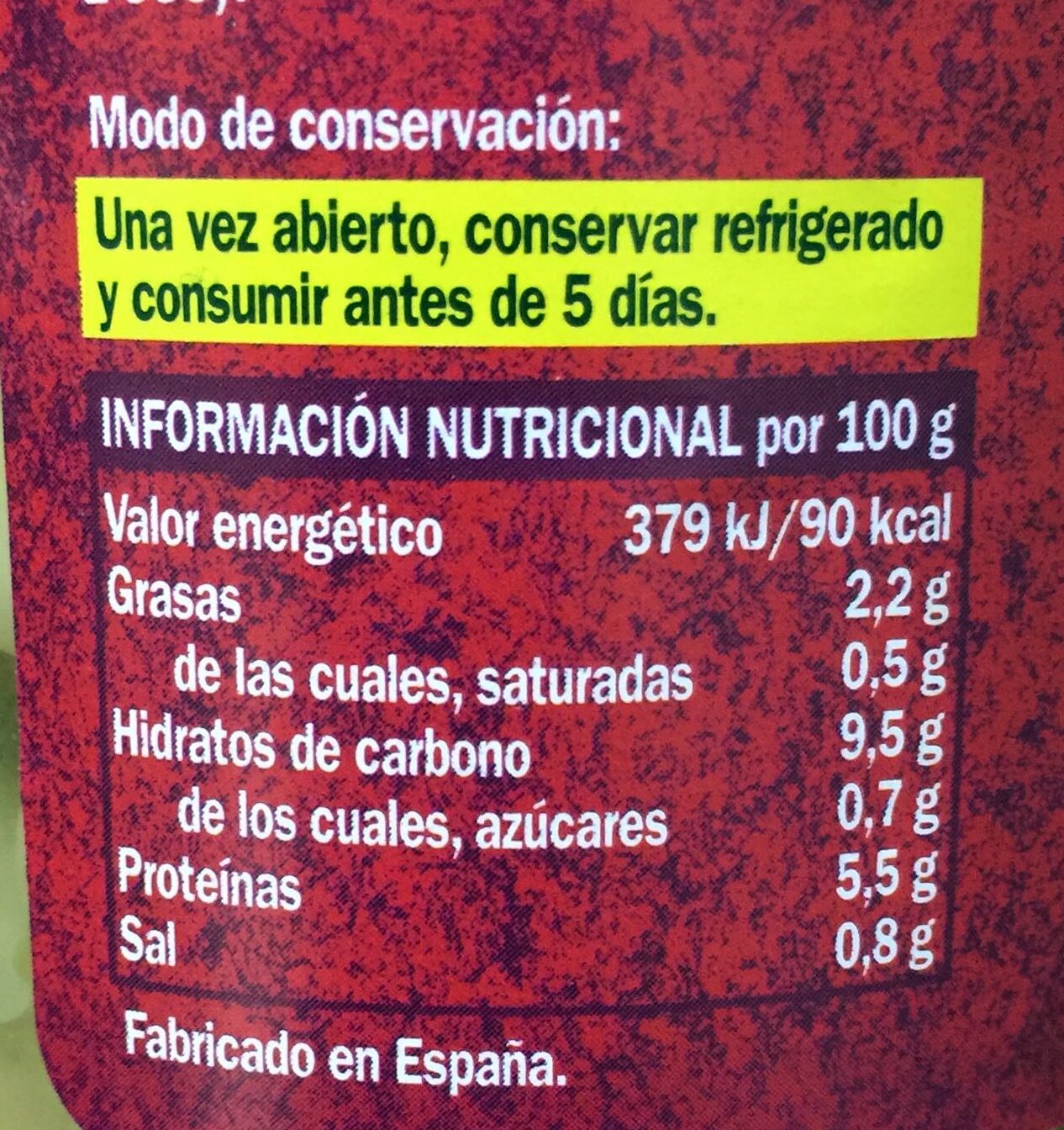 Garbanzos - Informació nutricional - es