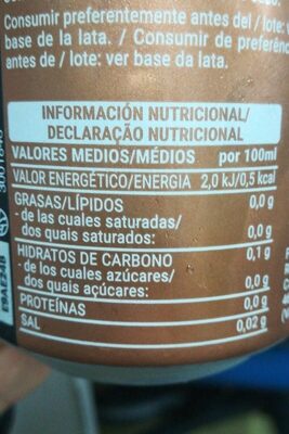 Coca Cola Zero Zero - Información nutricional