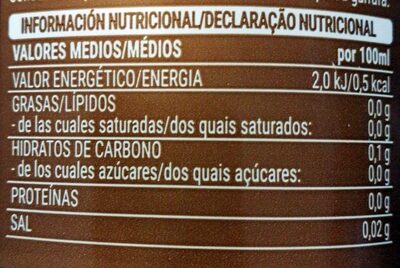 Cola zero azúcar zero cafeína - Nutrition facts - es