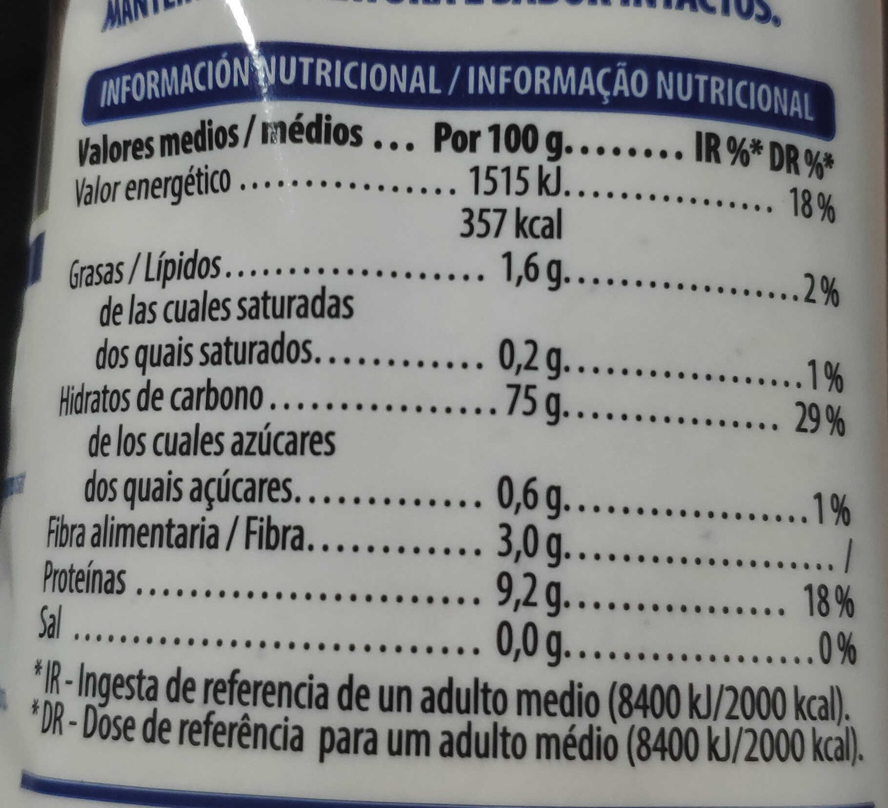 Harina de maíz blanco precocida - Nutrition facts - es