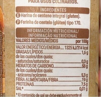 Harina de centeno integral - Nutrition facts - es