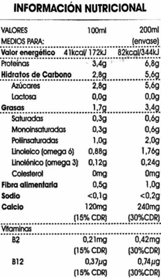 Bebida de soja calcio - Nutrition facts - es