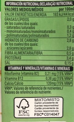 Bebida de soja calcio - Informació nutricional - es