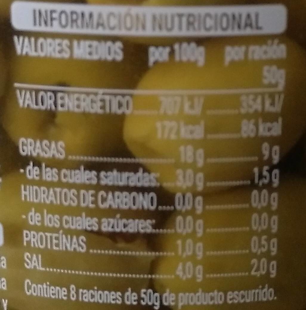 Aceitunas sin hueso - Nutrition facts