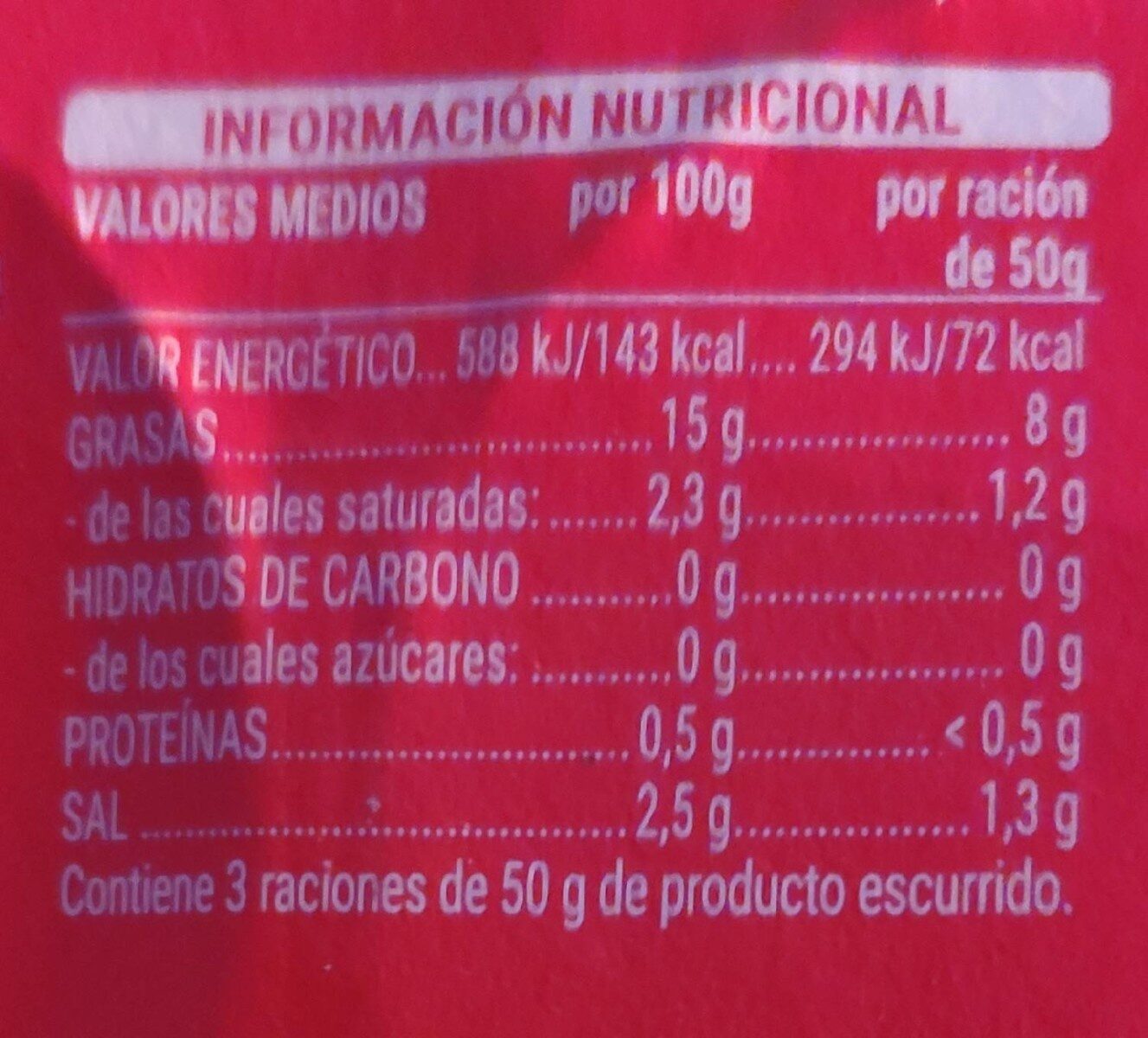 Aceitunas Cacereñas Negras Rodajas - Información nutricional