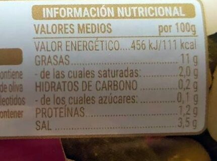 Cóctel de aceitunas verdes sin hueso y variantes - Informació nutricional - es