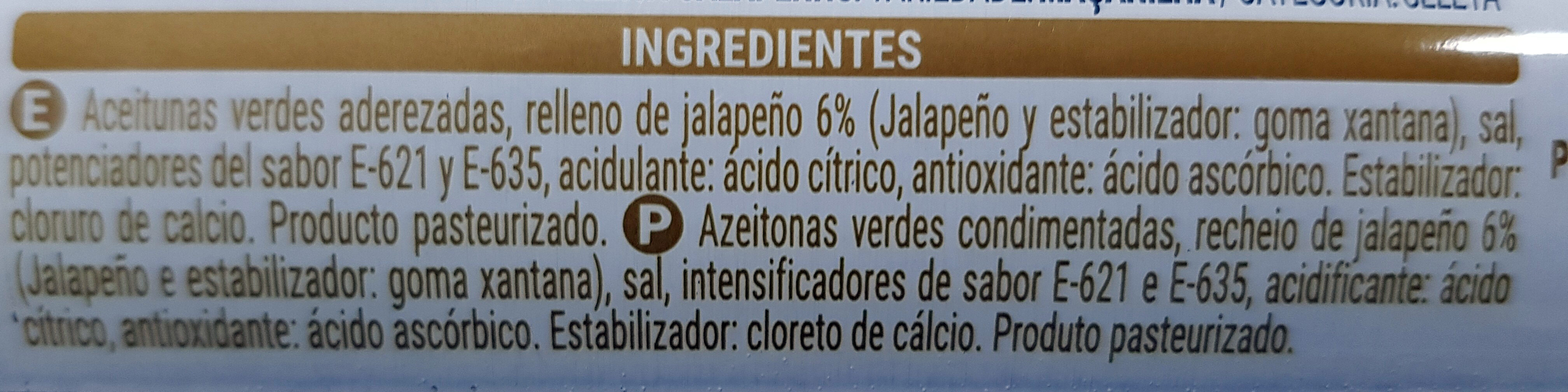 Aceitunas verdes rellenas de jalapeño - Ingredientes