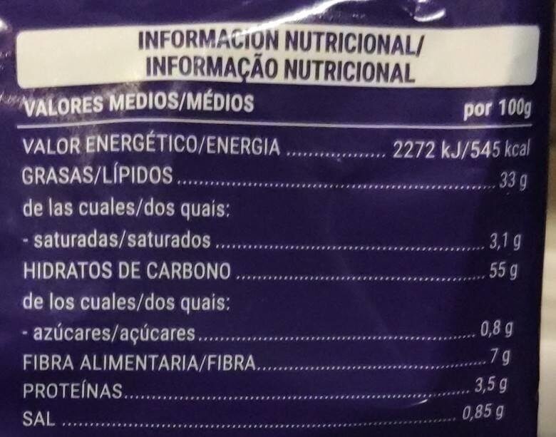Patatinas - Información nutricional
