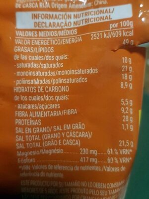 Cacahuete tostado sal - Informació nutricional - es