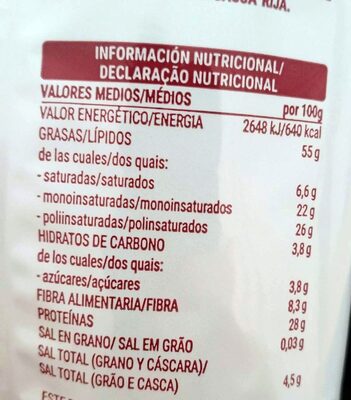 Pipas de girasol BBQ - حقائق غذائية - es