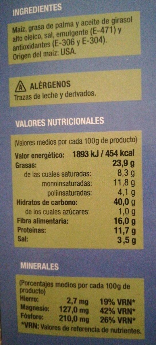 Palomitas microondas sal - Información nutricional