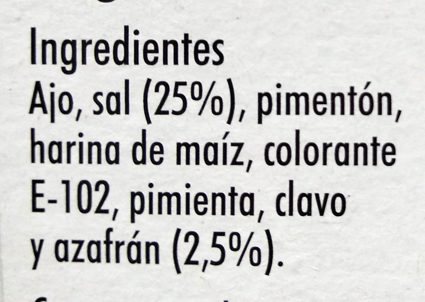 Sazonador para Paella con Azafrán - Ingredientes