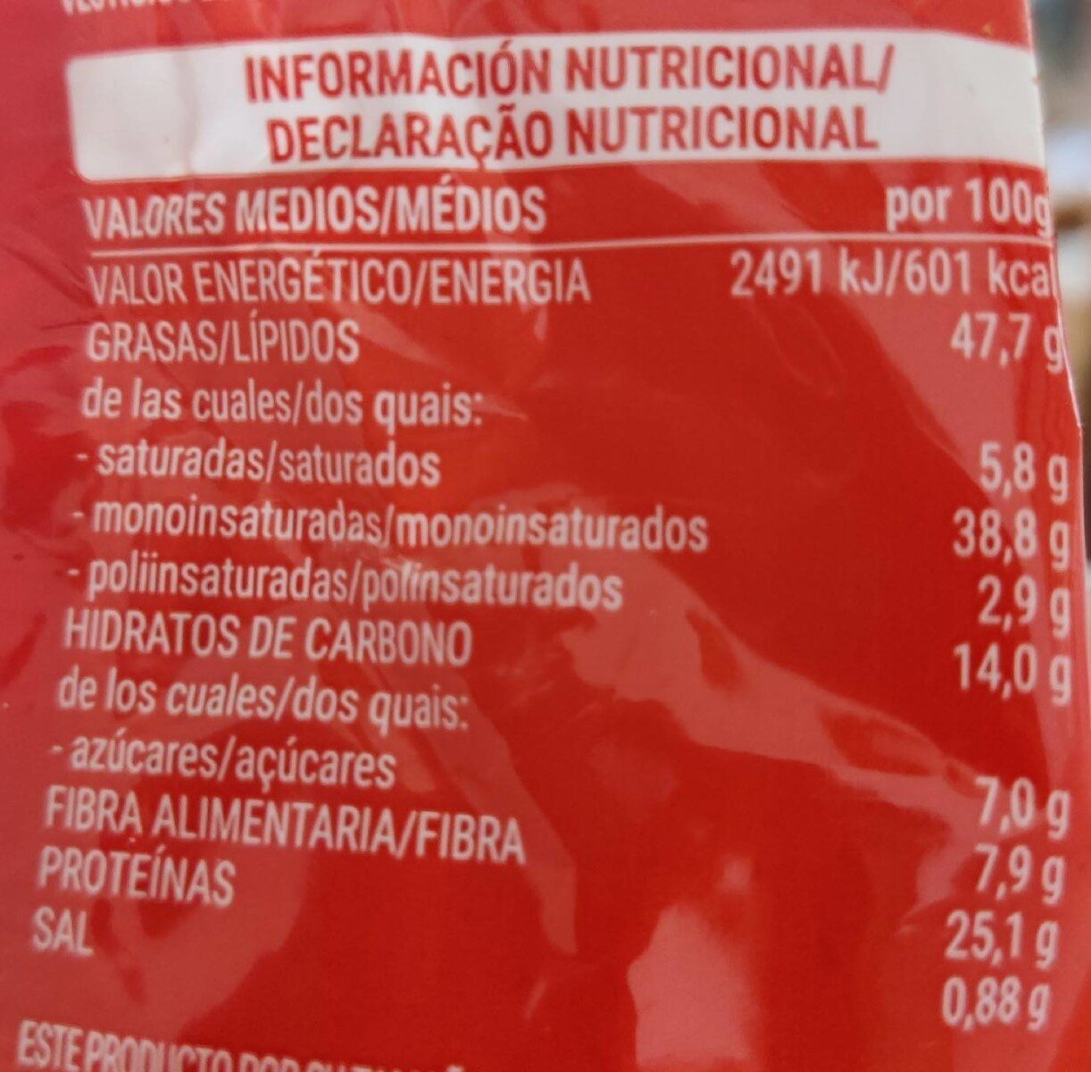 Cacahuete Picante - Informació nutricional - es