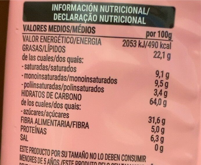 Palomitas pipocas - Información nutricional