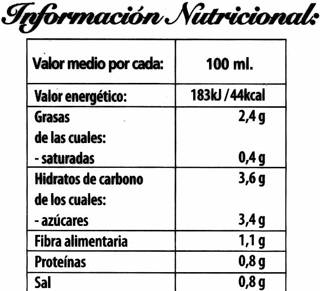 Gazpacho tradicional - Información nutricional