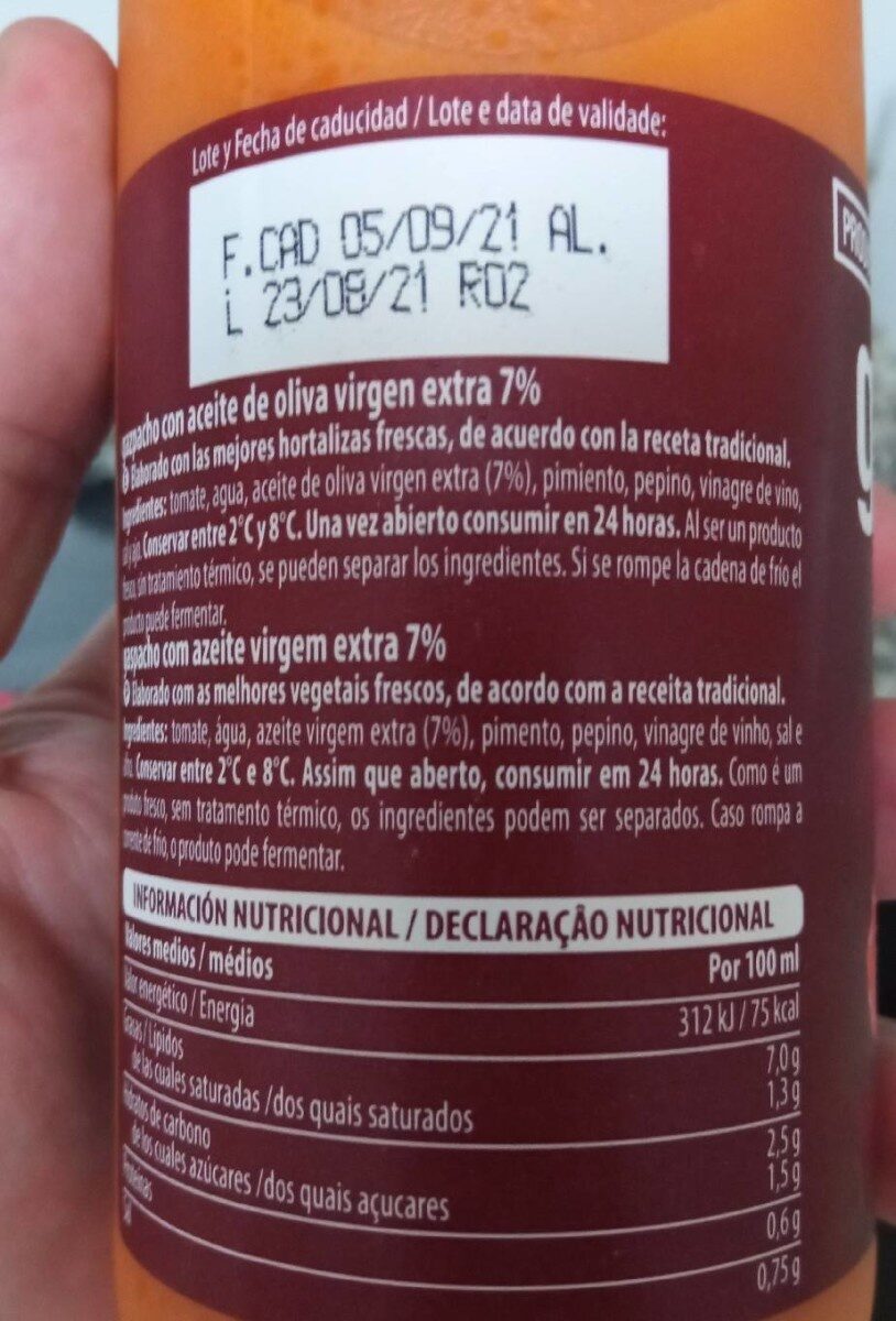Gazpacho - Información nutricional