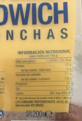 Queso fundido sandwich - Informació nutricional - es