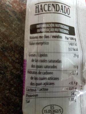 Queso lonchas Sin lactosa - Informació nutricional