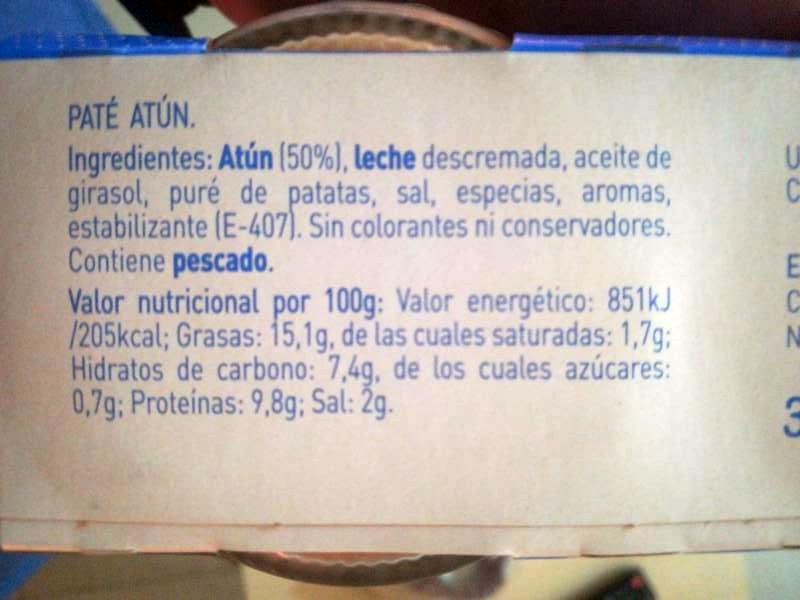 Pack paté de atún - Nutrition facts - es
