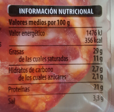 Chorizo extra - Informació nutricional - es