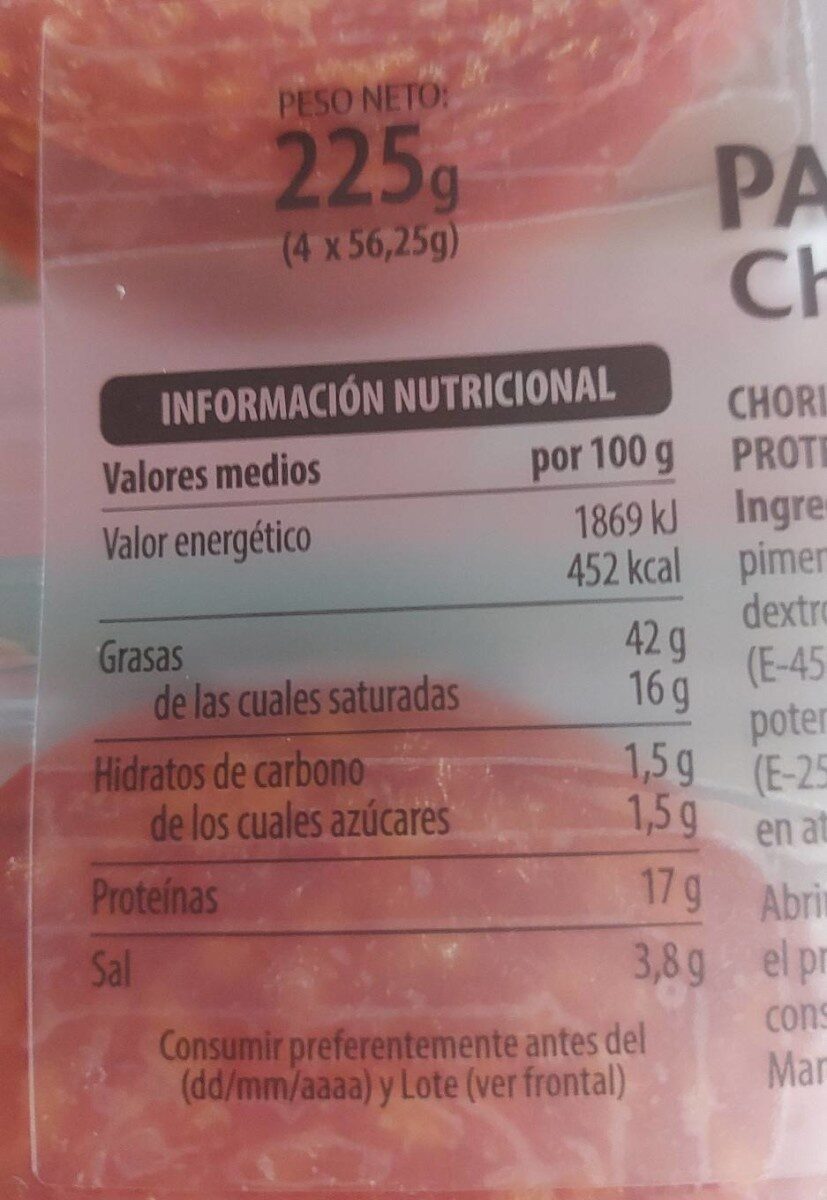 Pamplona Chorizo extra - Información nutricional