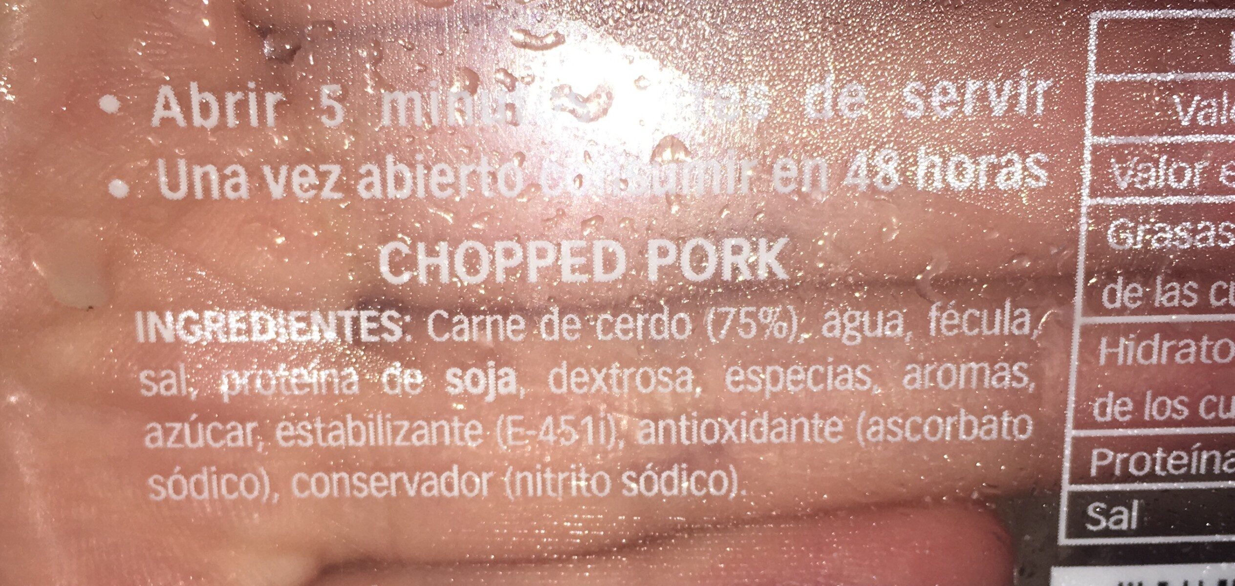 Chopped pork - Ingredients - es