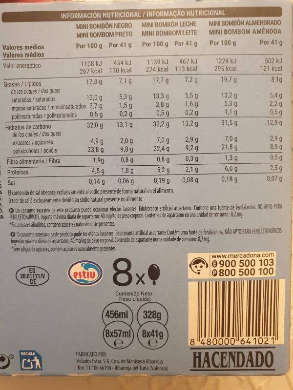 Helados mini sin azúcar - Nutrition facts