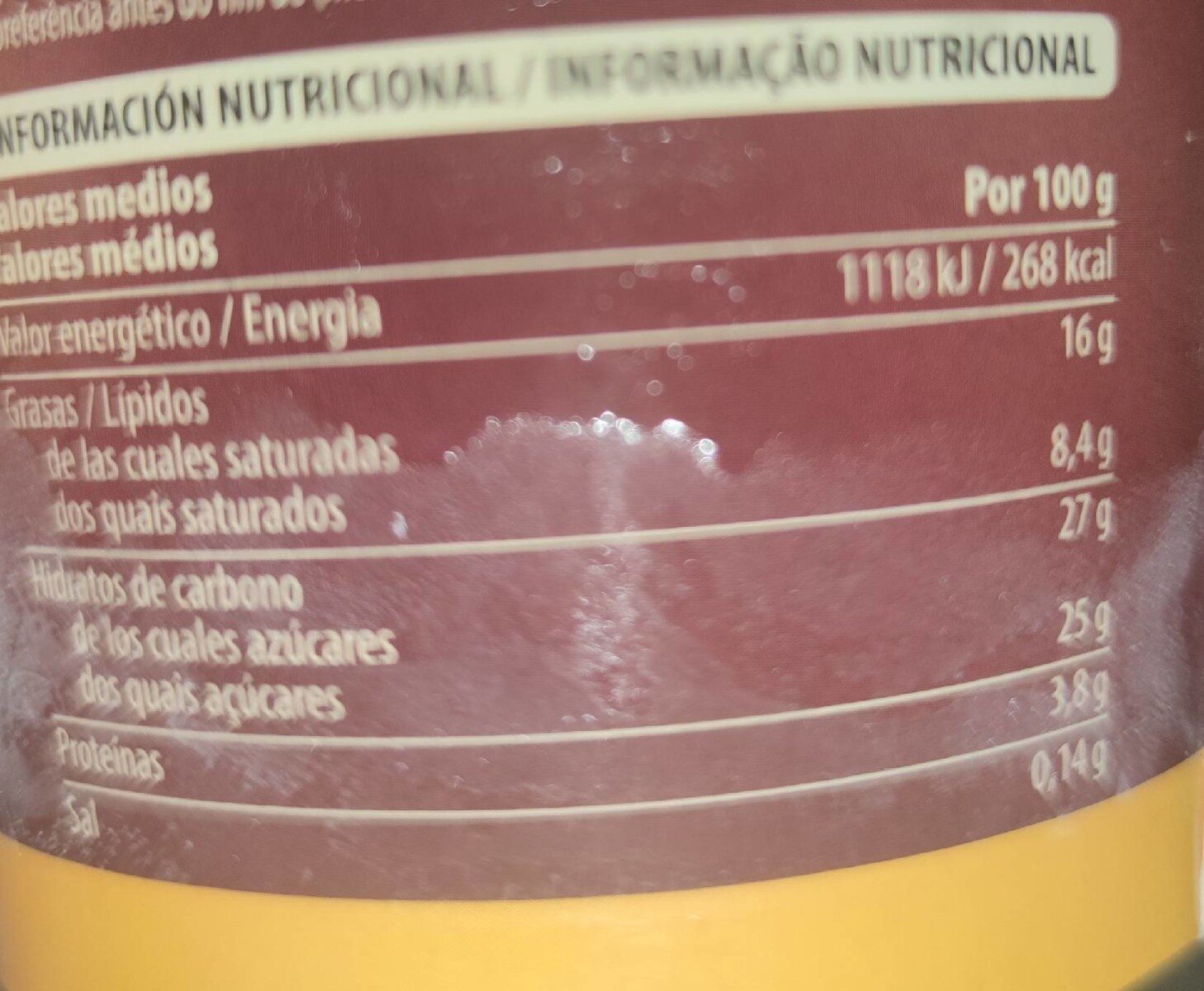 Helado vainilla macadamia - Dados nutricionais - es