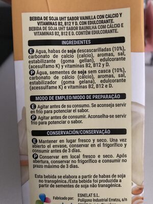 Bebida de Soja Vanilla - Zutaten - es