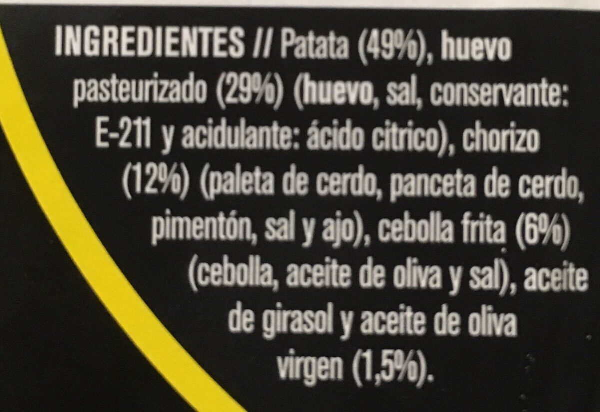 Tortilla Patata con chorizo - Ingredientes