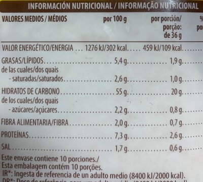10 Tortillas Trigo - Dados nutricionais - es