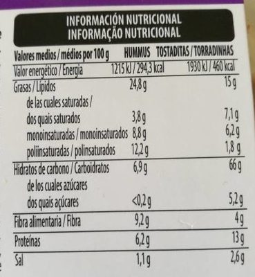 Hummus con olivas de kalamata - Informació nutricional