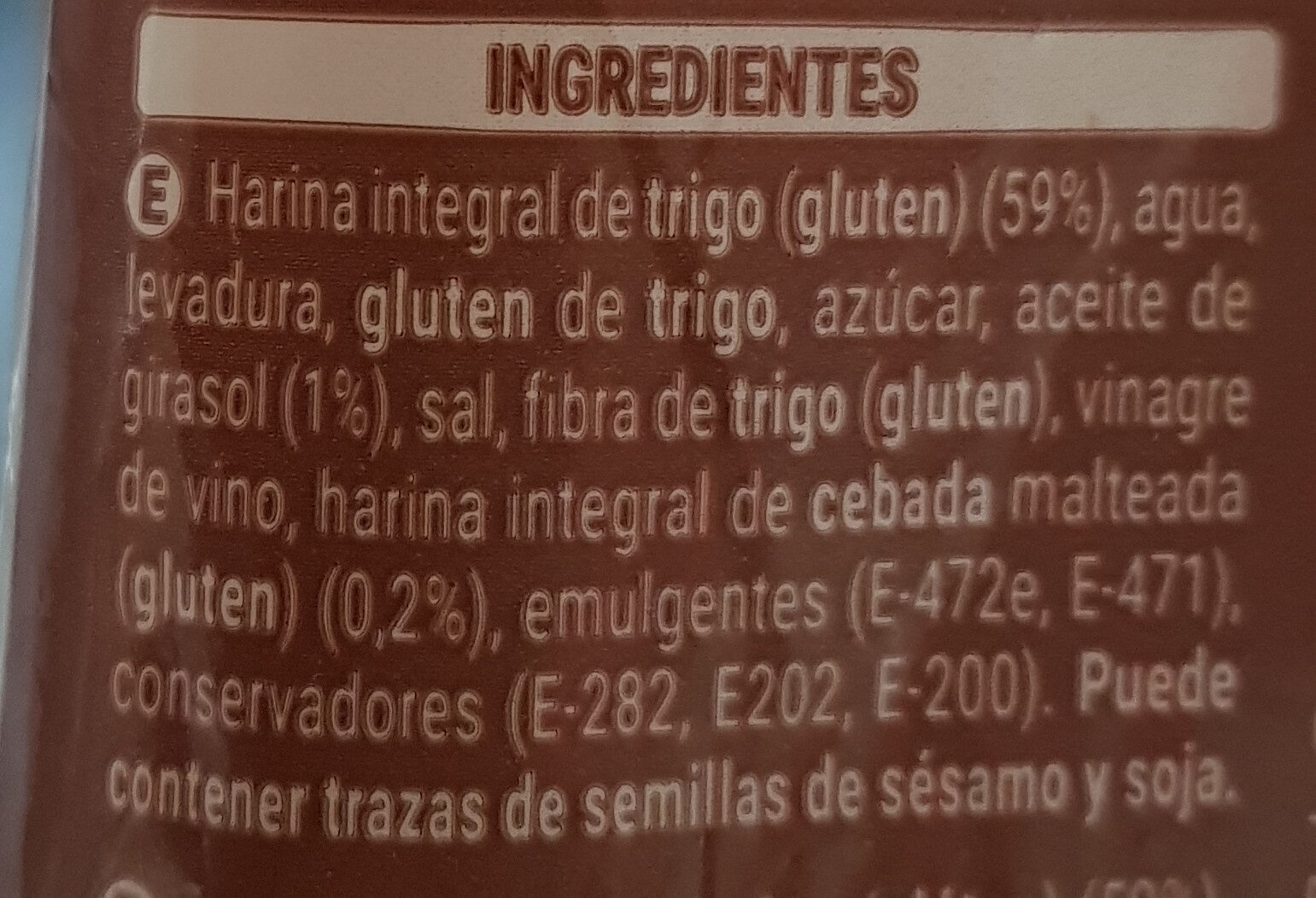 100% integral familiar - Ingredients - es