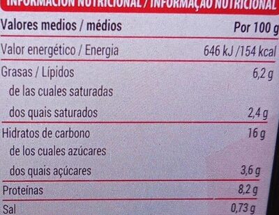 Lasaña boloñesa - Nutrition facts - es