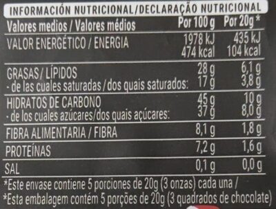 Fusión Negro 72% Limón - Informació nutricional - es