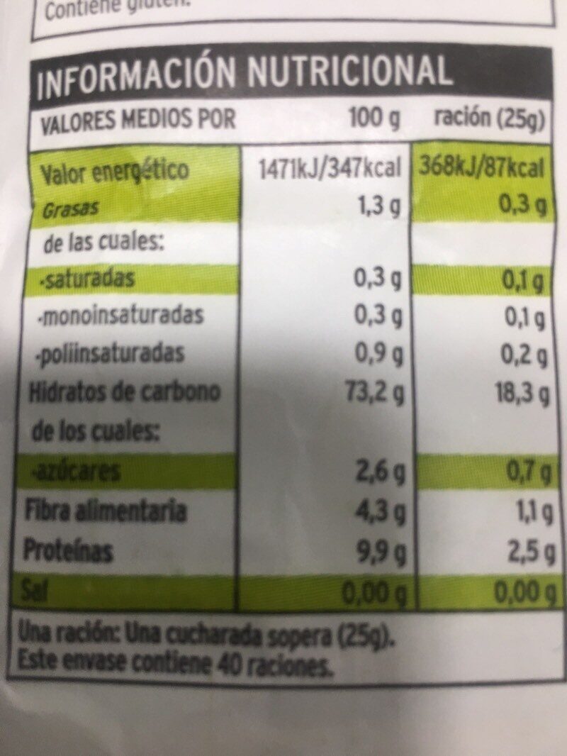 Harina de trigo - Información nutricional