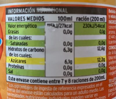 Refresco sin gas Naranja - Informació nutricional - es